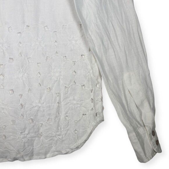 Fedeli‎ Linen Blouse Top Floral Embroidered White Made in Italy Size 40 - Picture 5 of 7
